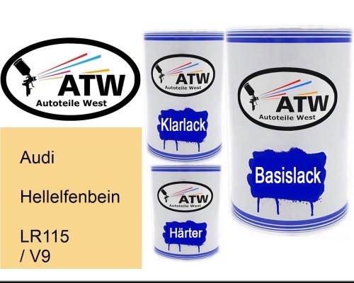 Audi, Hellelfenbein, LR115 / V9: 500ml Lackdose + 500ml Klarlack + 250ml Härter - Set, von ATW Autoteile West.